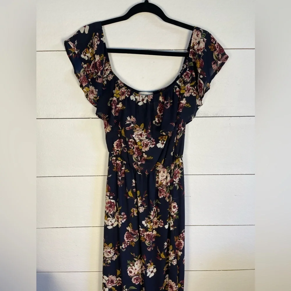 Navy Long Floral Off The Shoulder Dress by Altar’d State Size Small